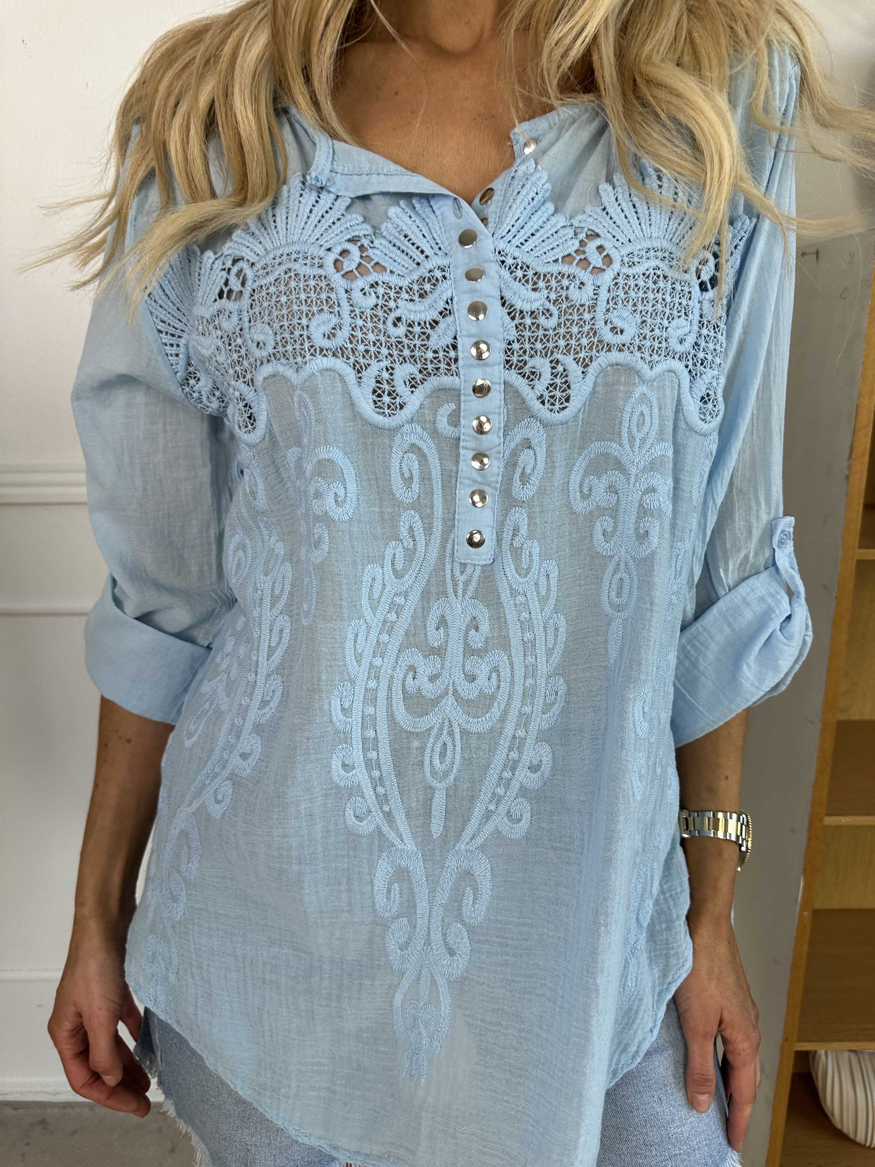 Ellis - Tunika i bomull med detaljer i form av broderier och paljetter